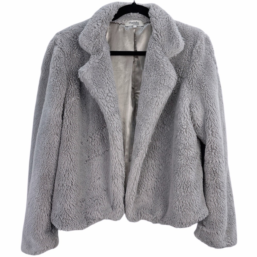Charlotte Russe Faux Fur Teddy Jacket Coat Women'sโ Large Gray Cozy Warm